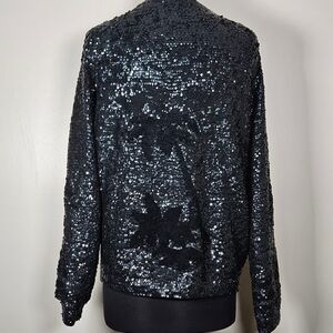 Unique Vintage Sequin Wool Cardigan Palm Trees Novelty  FLAWED women's  L